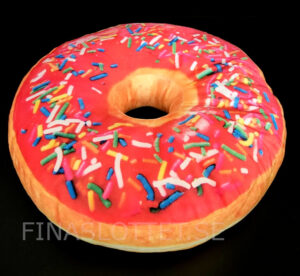 Donut kudde med rosa glasyr och strösel